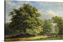  Immerse yourself in the serene beauty of this exquisite artwork, a print capturing a timeless pastoral scene. A majestic tree, lush and full, stands as the centerpiece, its branches reaching out as if to embrace the viewer. Beneath its shade, figures are engaged in tranquil labor amidst nature’s bounty. Every brushstroke brings to life the delicate interplay of light and shadow, inviting a moment of reflection on the harmonious dance between humanity and nature.