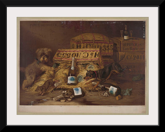 "Two Dogs Chasing Mouse Through Open Case of Champagne (1878)"