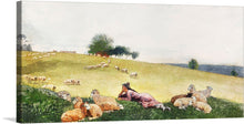  Adorn your space with a print of this serene artwork, capturing a peaceful moment in the countryside. A woman, lost in thought, reclines amidst a flock of sheep grazing on the lush green hillside. The distant horizon, where the earth meets the soft hues of the sky, adds depth and tranquility to this scene. Every brushstroke and color blend transports you to a world where nature’s beauty and quiet moments of reflection converge.