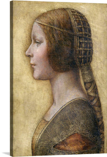  Leonardo da Vinci's famous painting of a Profile of a Young Fiancée (1495). This painting was previously known as 'Young Girl in Profile in Renaissance Dress'.&nbsp;The original drawing was created on vellum using pen and ink, and a combination of black, red and white chalks.