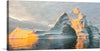 Experience the serene beauty of nature with this stunning print of a majestic iceberg bathed in the golden glow of the setting sun. This artwork captures a moment of tranquility, offering a glimpse into the pristine and untouched icy realms. The glistening waters reflecting the warm hues of sunset and the intricate formations of the iceberg are rendered with exquisite clarity. 