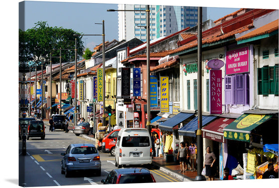 Immerse yourself in the vibrant world of “Little India Singapore” with this exquisite print. The artwork captures a bustling street in one of Singapore’s most dynamic neighborhoods. Lined with shophouses adorned with ornate designs and colorful facades, the scene is a testament to the multicultural aspect of the area. 