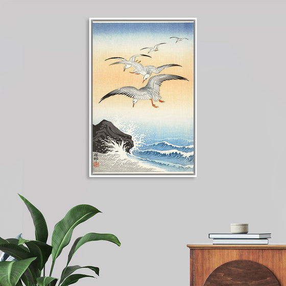 "Five Seagulls Above Turbulent Sea (1900-1930)", Ohara Koson