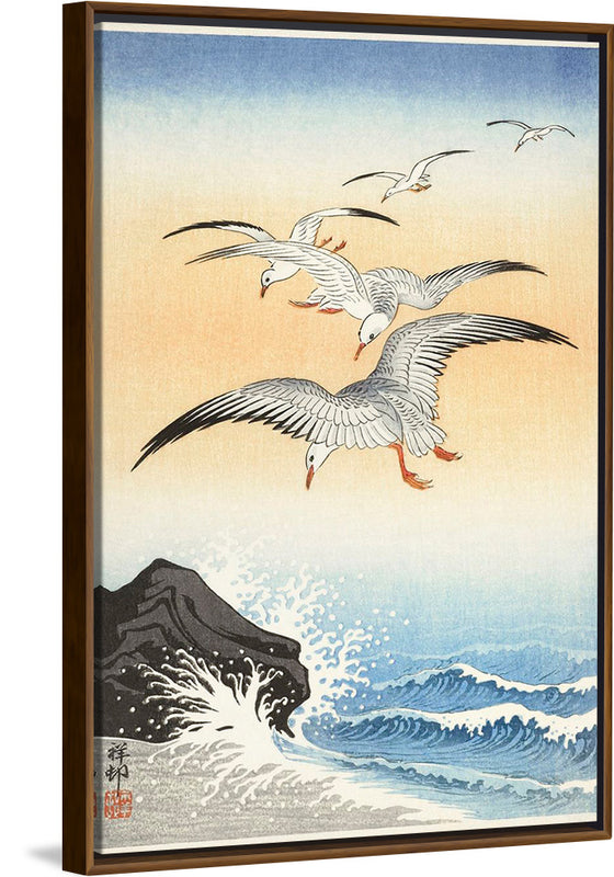 "Five Seagulls Above Turbulent Sea (1900-1930)", Ohara Koson