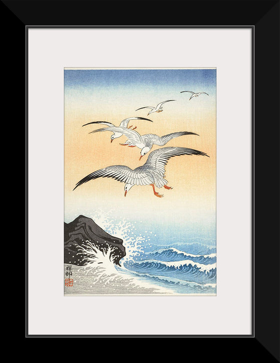 "Five Seagulls Above Turbulent Sea (1900-1930)", Ohara Koson