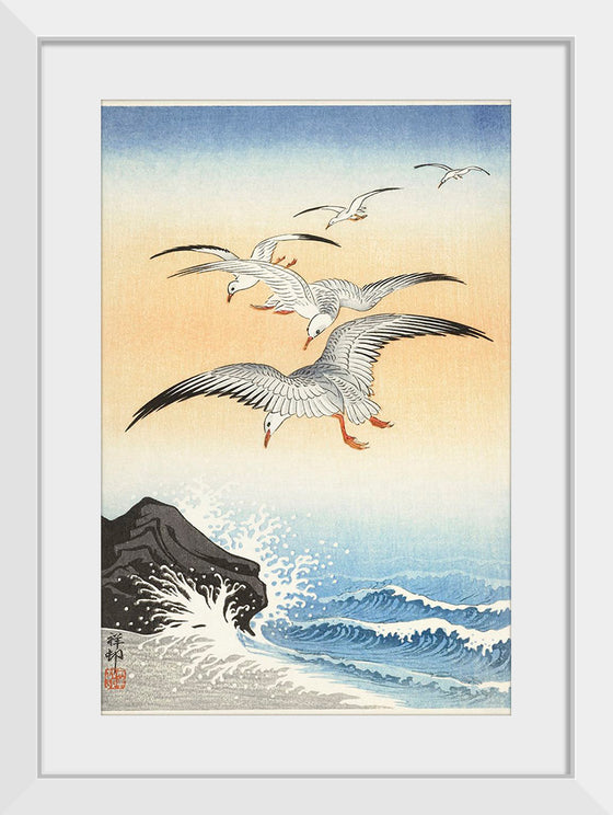 "Five Seagulls Above Turbulent Sea (1900-1930)", Ohara Koson