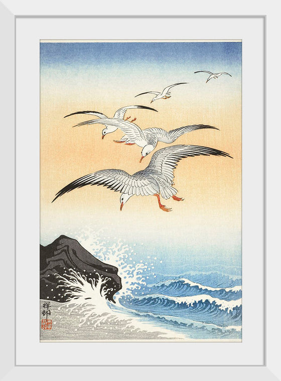 "Five Seagulls Above Turbulent Sea (1900-1930)", Ohara Koson