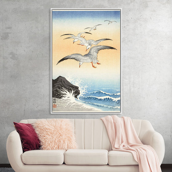 "Five Seagulls Above Turbulent Sea (1900-1930)", Ohara Koson