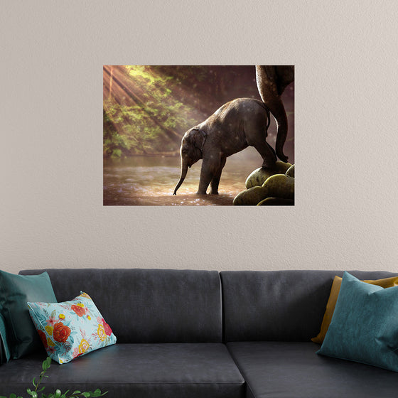 "Elephant by the Waterfall"