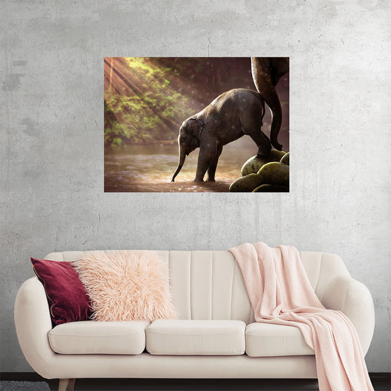 "Elephant by the Waterfall"