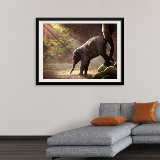 "Elephant by the Waterfall"