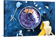  Dive into the cosmic allure of the “Galaxy Smoothie Bowl” artwork, a mesmerizing print that captures the celestial beauty of a universe untapped. Each swirl of vibrant purple and deep blue hues represents galaxies far and wide, while star-shaped fruits serve as celestial bodies illuminating the cosmic scene. 