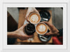 "Three people cheering with iced coffee and lattes at Verve Coffee"