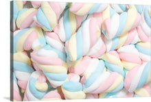  Dive into a world where sweetness and color intertwine, with this exclusive print capturing the whimsical elegance of classic marshmallow candies. Each piece, with its soft pastel hues of blue, pink, and white, evokes a sense of nostalgia and innocence. This artwork is not just a visual treat but an experience, inviting viewers to reminisce about the simple joys of childhood. 