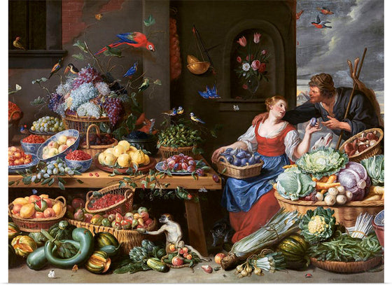 "Fruit and Vegetable Market with a Young Fruit Seller (1650–1660)", Jan van Kessel