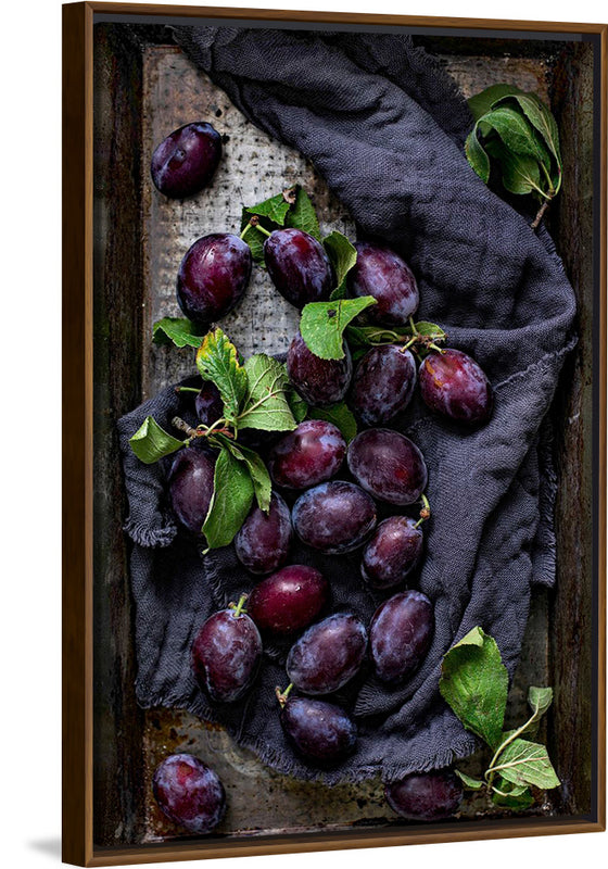 "Closeup of fresh plums on a tray", Monika Grabkowska