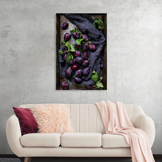 "Closeup of fresh plums on a tray", Monika Grabkowska