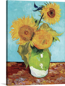  "Vase with Three Sunflowers" is one of Van Gogh's earliest sunflower paintings. It is a simple and understated work, but it is also a powerful and evocative depiction of nature.&nbsp;The three sunflowers are arranged in a tight grouping, with their petals overlapping and their heads tilted towards the viewer.