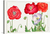 Immerse yourself in the enchanting allure of this exquisite artwork, a print that captures the ethereal beauty of blooming poppies. Each petal, painted with meticulous detail, seems to dance in a silent symphony of color - from the passionate reds to the serene whites. The green stems, tender and full of life, reach out as if swaying to nature’s harmonious tunes.