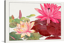  The “Nymphaea lotus” print is a captivating piece of art that brings the ethereal beauty of water lilies to life. The artwork captures two blossoming flowers, one with tender pink petals unfolding gracefully and another in radiant fuchsia, symbolizing the delicate dance between serenity and vibrancy. Set against a backdrop of lush green and deep burgundy leaves, this piece invites viewers into a world where nature’s elegance reigns supreme.