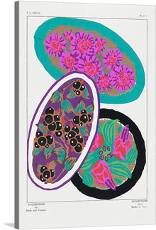  Immerse yourself in the world of E.A. Seguy with this exquisite print. The artwork showcases a collection of vibrant floral patterns, each encased within its own oval, creating a symphony of color and design. The meticulous detailing of each blossom, coupled with the rich hues, makes this piece a captivating addition to any space.