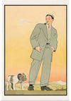 "Young man in gray suit smoking a pipe and looking at a dog(1906)",  John E. Sheridan