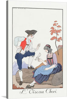  “L’Oiseau Chéri” is a captivating artwork by George Barbier, a renowned French illustrator known for his Art Deco style. This exquisite print, dating back to 1922, beautifully captures a tender moment between two individuals adorned in traditional attire, sharing a connection through the gentle touch of a delicate bird. The soft hues and intricate details breathe life into this scene, making it a perfect addition to any space seeking an infusion of elegance and warmth.