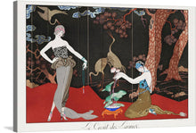  “Le Gout des Laques (1920)” by George Barbier is a stunning artwork that captures the elegance and allure of the Art Deco era. The artwork features two elegantly dressed figures against a backdrop of intricate laqueur panels. 
