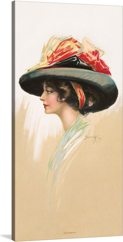 Immerse yourself in the elegance and mystery encapsulated in this exquisite artwork, now available as a print. The piece captures a figure adorned with a sumptuous hat, its vibrant red and green hues breathing life into the canvas. Every brush stroke tells a story of allure and sophistication, inviting viewers into a world where fashion meets artistry. 