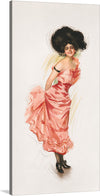 Experience the beauty of the early 20th century with Gray Lith. Co.'s “Coquette (1905)”. This beautiful print features a woman in a flowing pink dress with a black hat, her back turned to the viewer. 