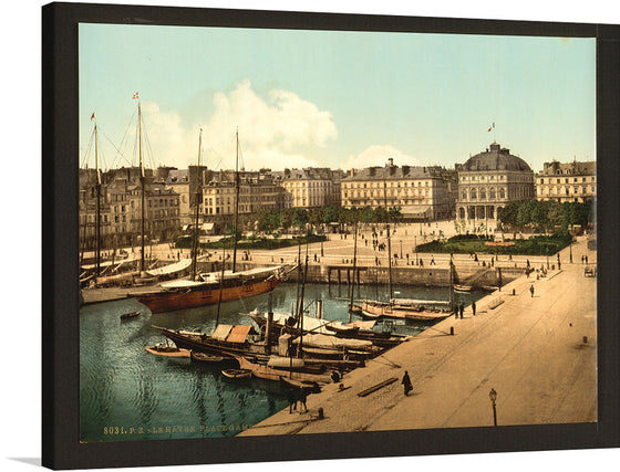 Step back in time with this exquisite print of “The Place Gambetta and Docks, Havre, France”. Every detail, from the majestic sailing vessels moored at the dock to the grandeur of the architectural masterpieces lining the streets, is captured with stunning clarity. The serene atmosphere and vibrant energy of a bygone era are immortalized in this artwork. 