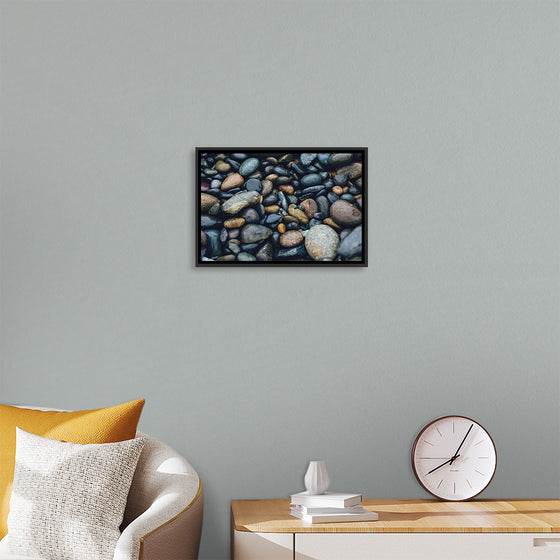 "Wet Beach Pebbles of Various Colors and Sizes at Oceanside"