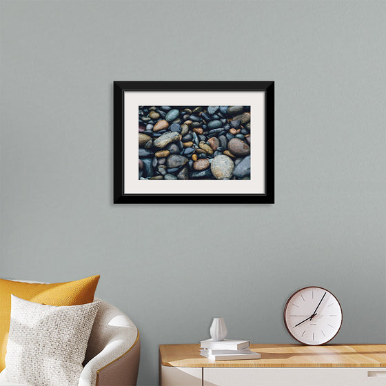 "Wet Beach Pebbles of Various Colors and Sizes at Oceanside"