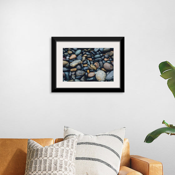 "Wet Beach Pebbles of Various Colors and Sizes at Oceanside"