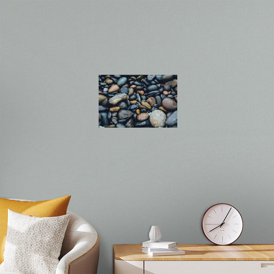 "Wet Beach Pebbles of Various Colors and Sizes at Oceanside"