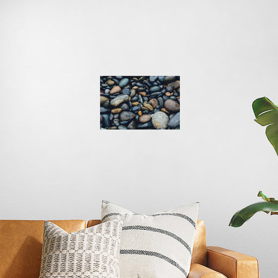 "Wet Beach Pebbles of Various Colors and Sizes at Oceanside"