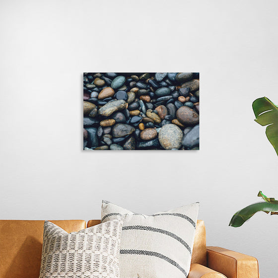 "Wet Beach Pebbles of Various Colors and Sizes at Oceanside"