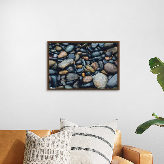 "Wet Beach Pebbles of Various Colors and Sizes at Oceanside"