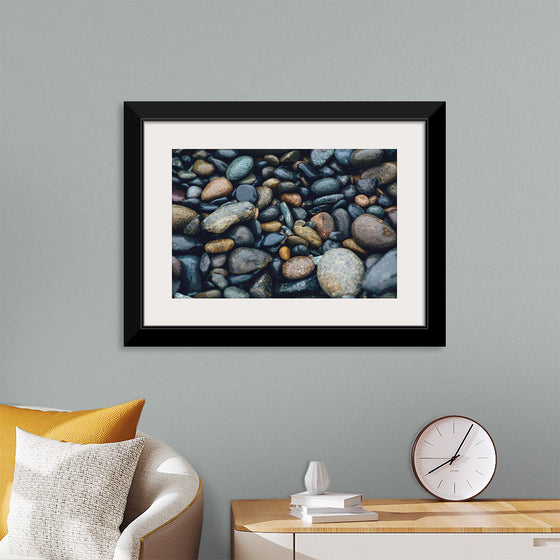 "Wet Beach Pebbles of Various Colors and Sizes at Oceanside"