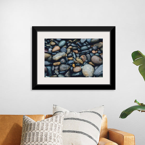 "Wet Beach Pebbles of Various Colors and Sizes at Oceanside"