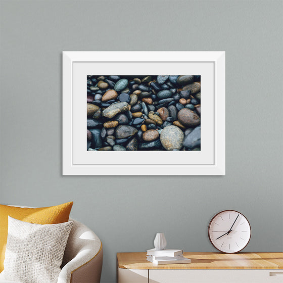 "Wet Beach Pebbles of Various Colors and Sizes at Oceanside"