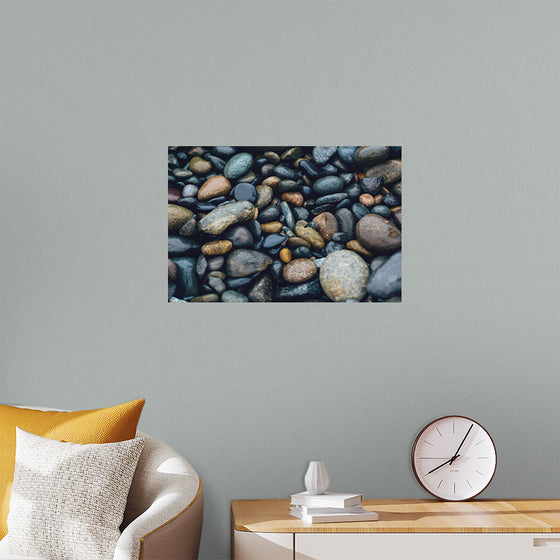 "Wet Beach Pebbles of Various Colors and Sizes at Oceanside"