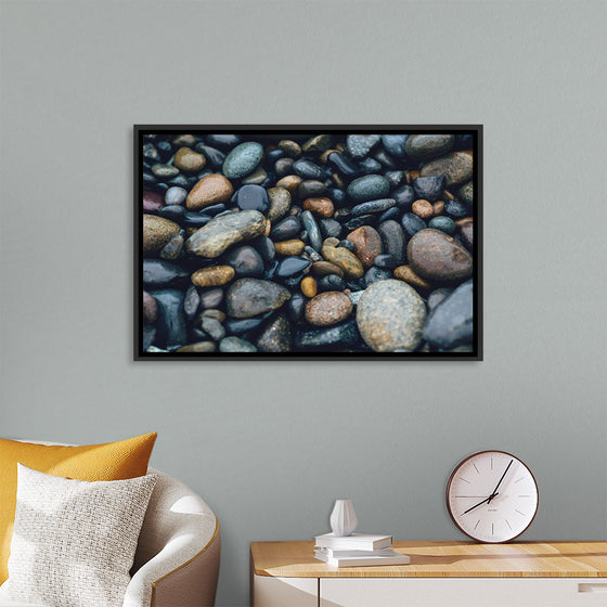 "Wet Beach Pebbles of Various Colors and Sizes at Oceanside"