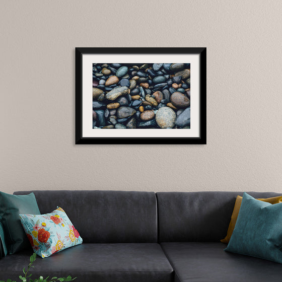 "Wet Beach Pebbles of Various Colors and Sizes at Oceanside"