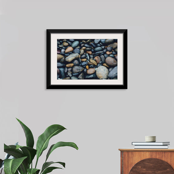 "Wet Beach Pebbles of Various Colors and Sizes at Oceanside"