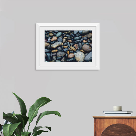 "Wet Beach Pebbles of Various Colors and Sizes at Oceanside"