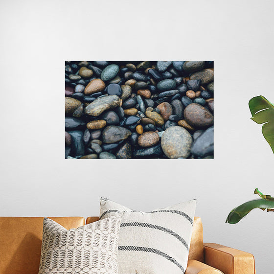 "Wet Beach Pebbles of Various Colors and Sizes at Oceanside"