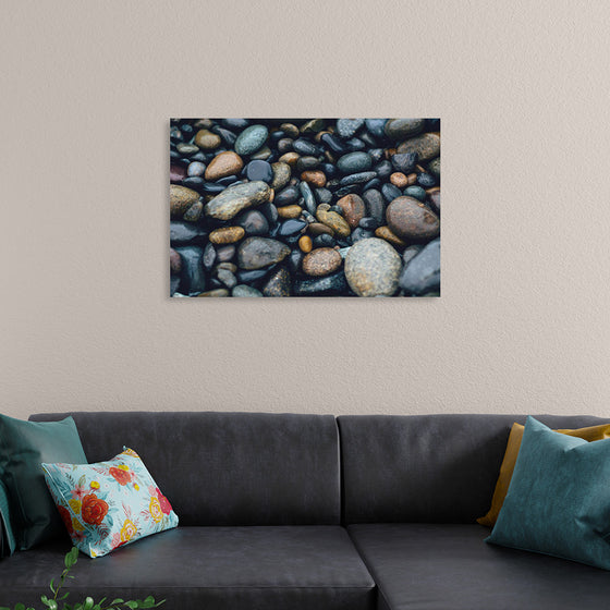 "Wet Beach Pebbles of Various Colors and Sizes at Oceanside"