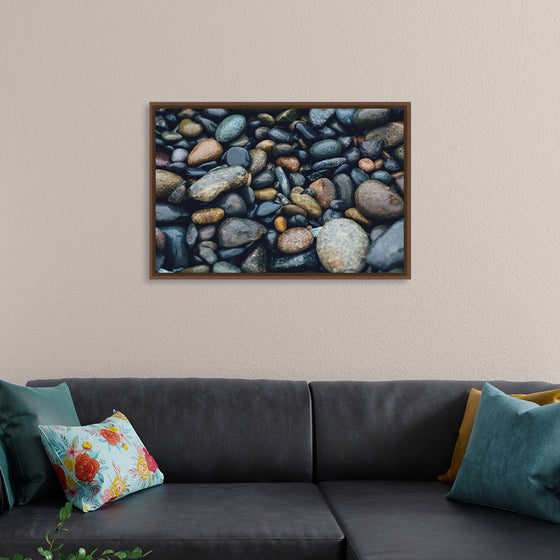 "Wet Beach Pebbles of Various Colors and Sizes at Oceanside"