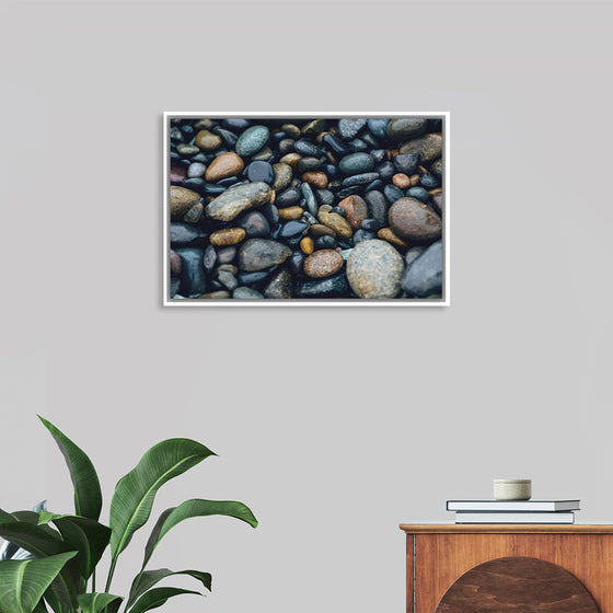 "Wet Beach Pebbles of Various Colors and Sizes at Oceanside"